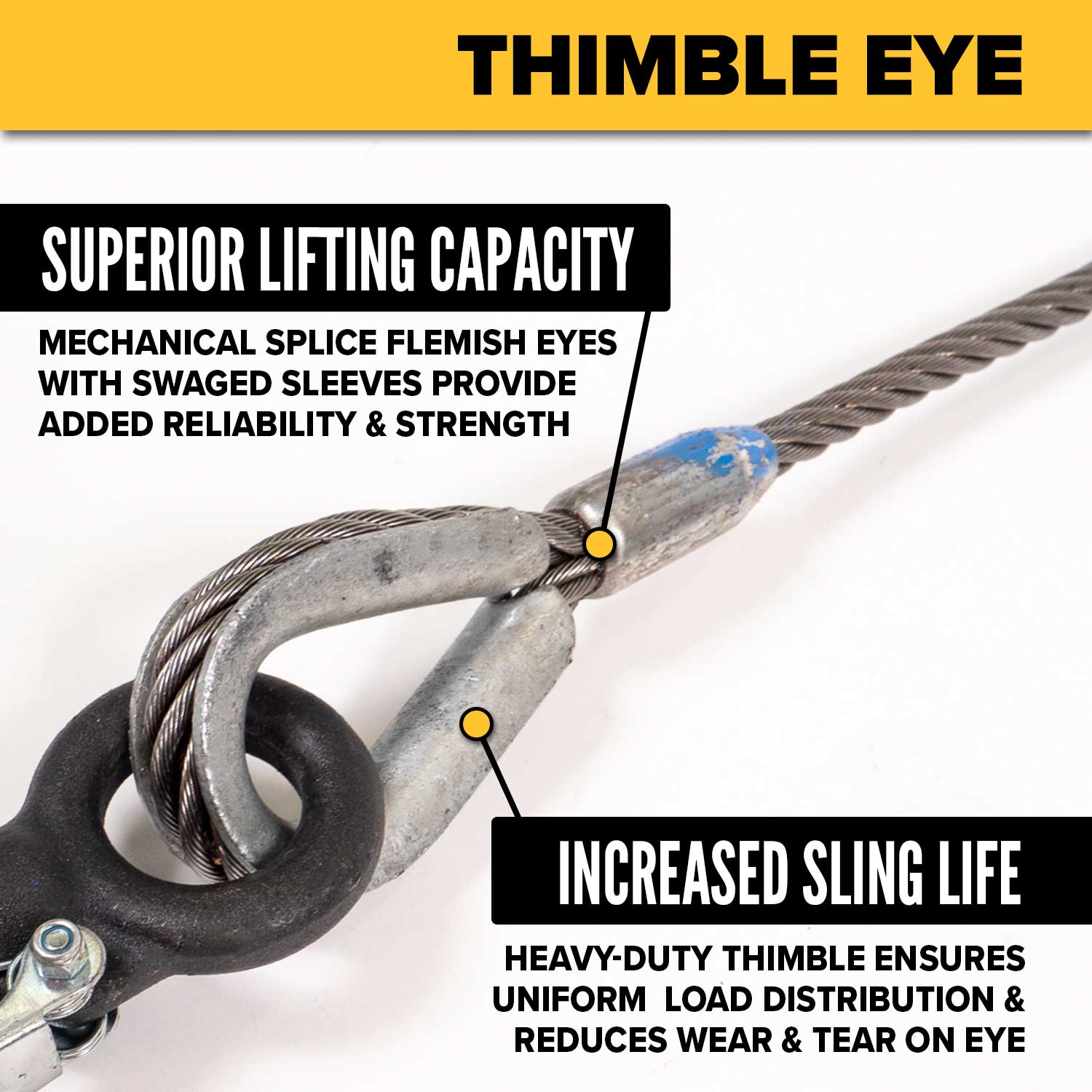 16' 3/4" thimble eye protects single leg hook sling