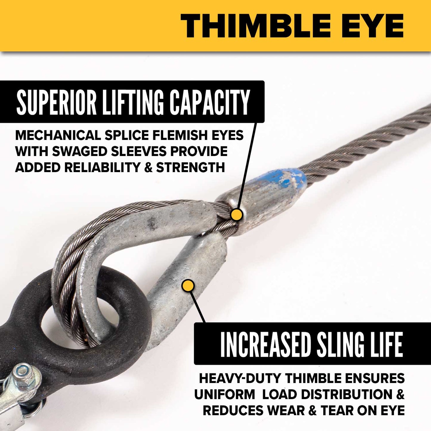 16' 1/2" thimble eye protects single leg hook sling