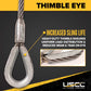 4' 3/4" thimbled eye protects wire rope sling