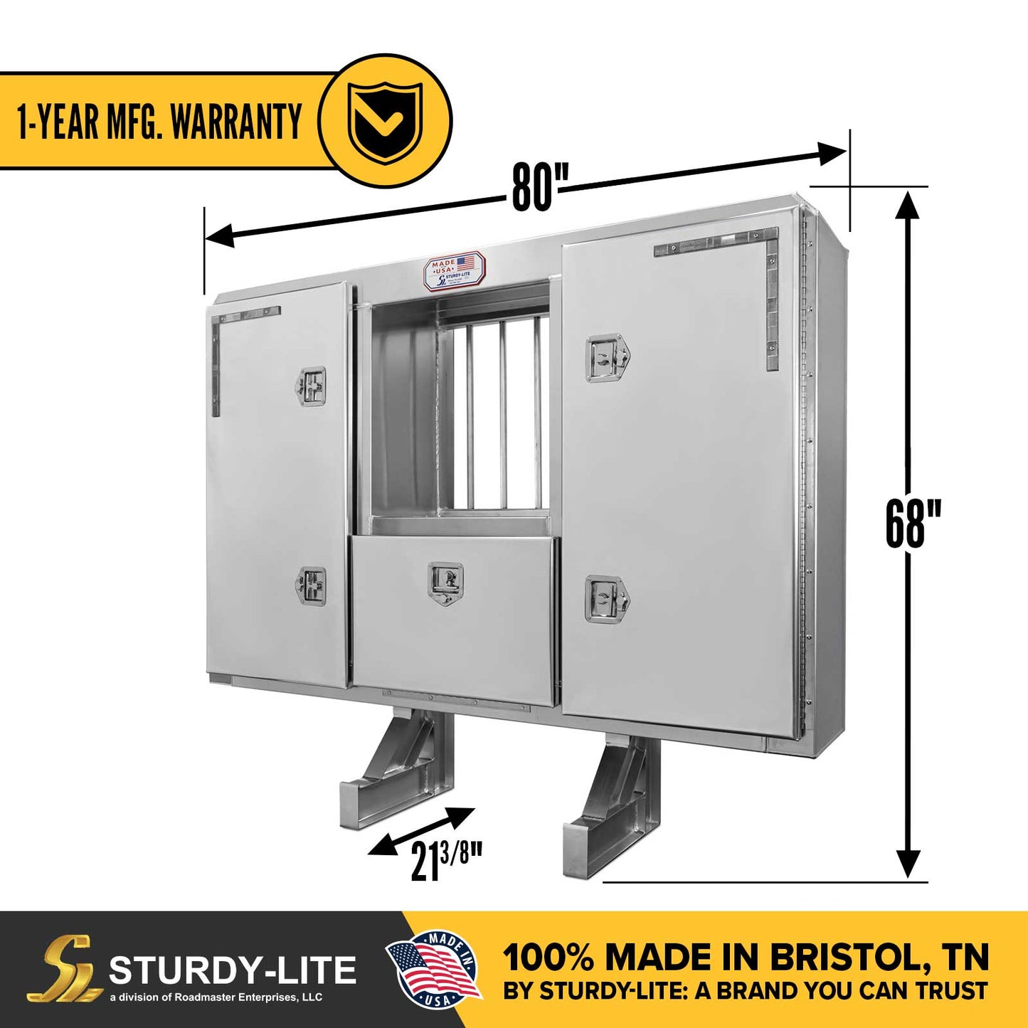 68" x 80" 3-Door Split Enclosed Headache Rack | Bar Window | U-Bolt Mounting Kit