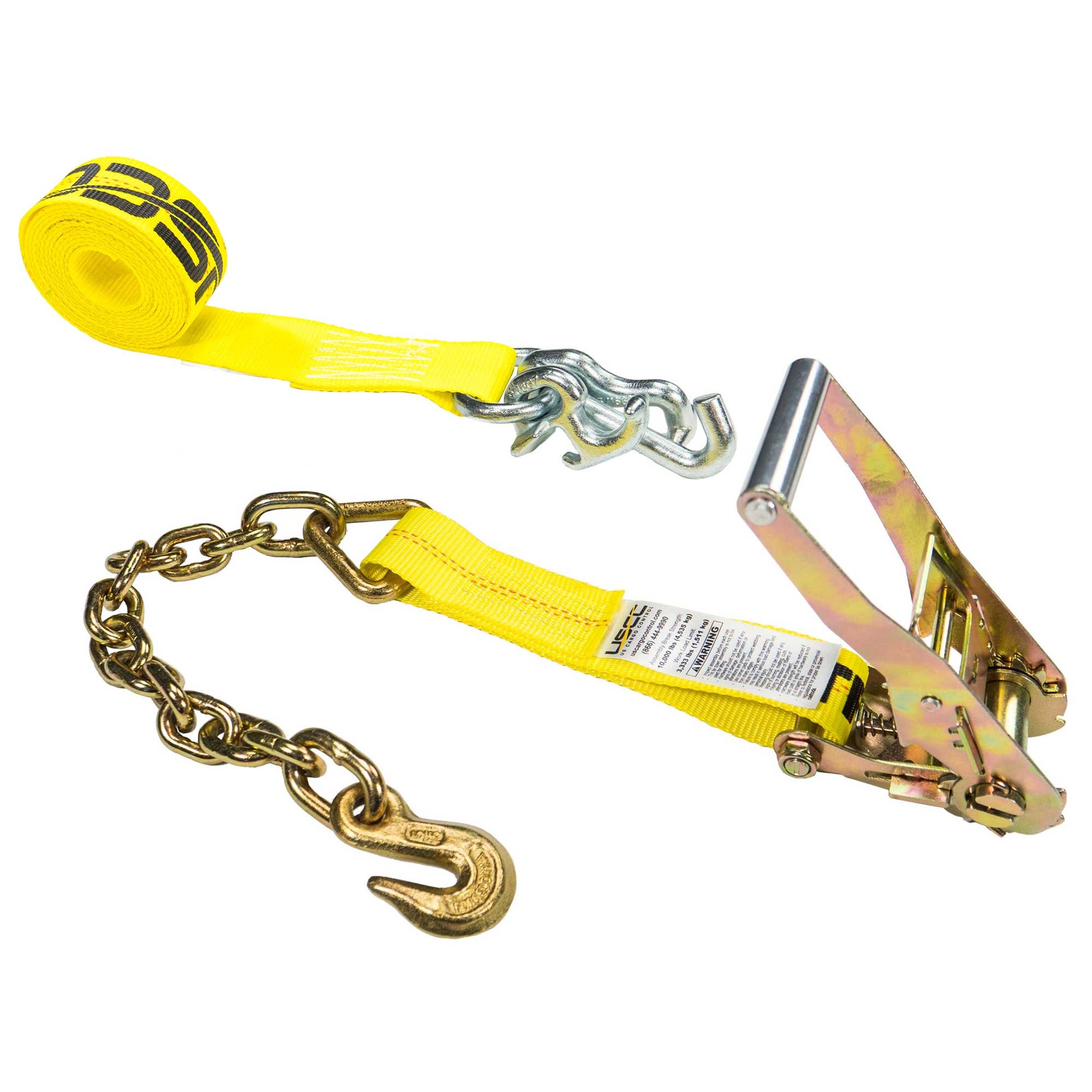 15' tow truck strap -  tow strap with RTJ cluster hook and chain end