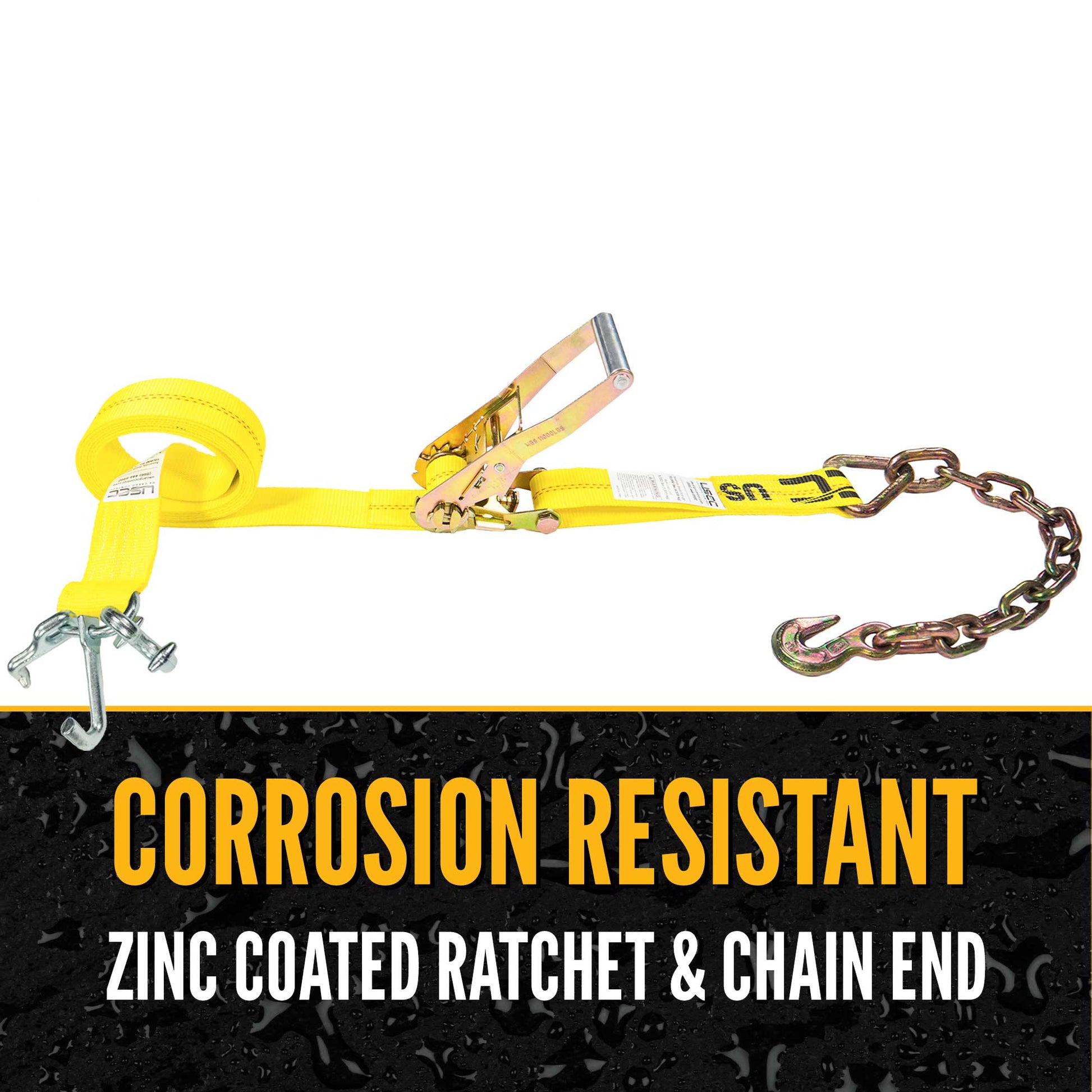 15' tow truck strap -  zinc coated hardware resists corrosion
