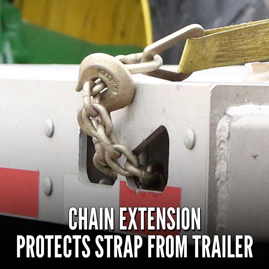 15' tow truck strap -  chain ends protect strap from trailer