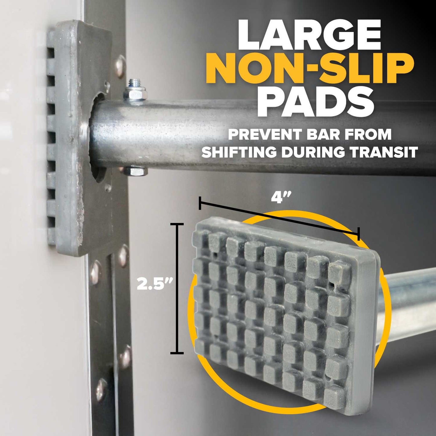 Truck Cargo Bar with 2.5" x 4" No-Slip Pads