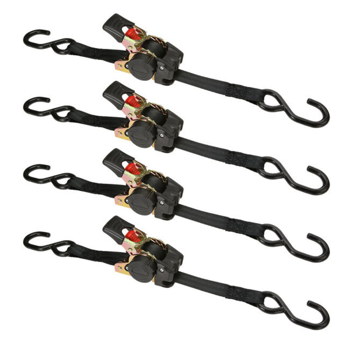 1 inch x 6' Retractable Ratchet w/ Vinyl Coated S-Hooks and Push Button