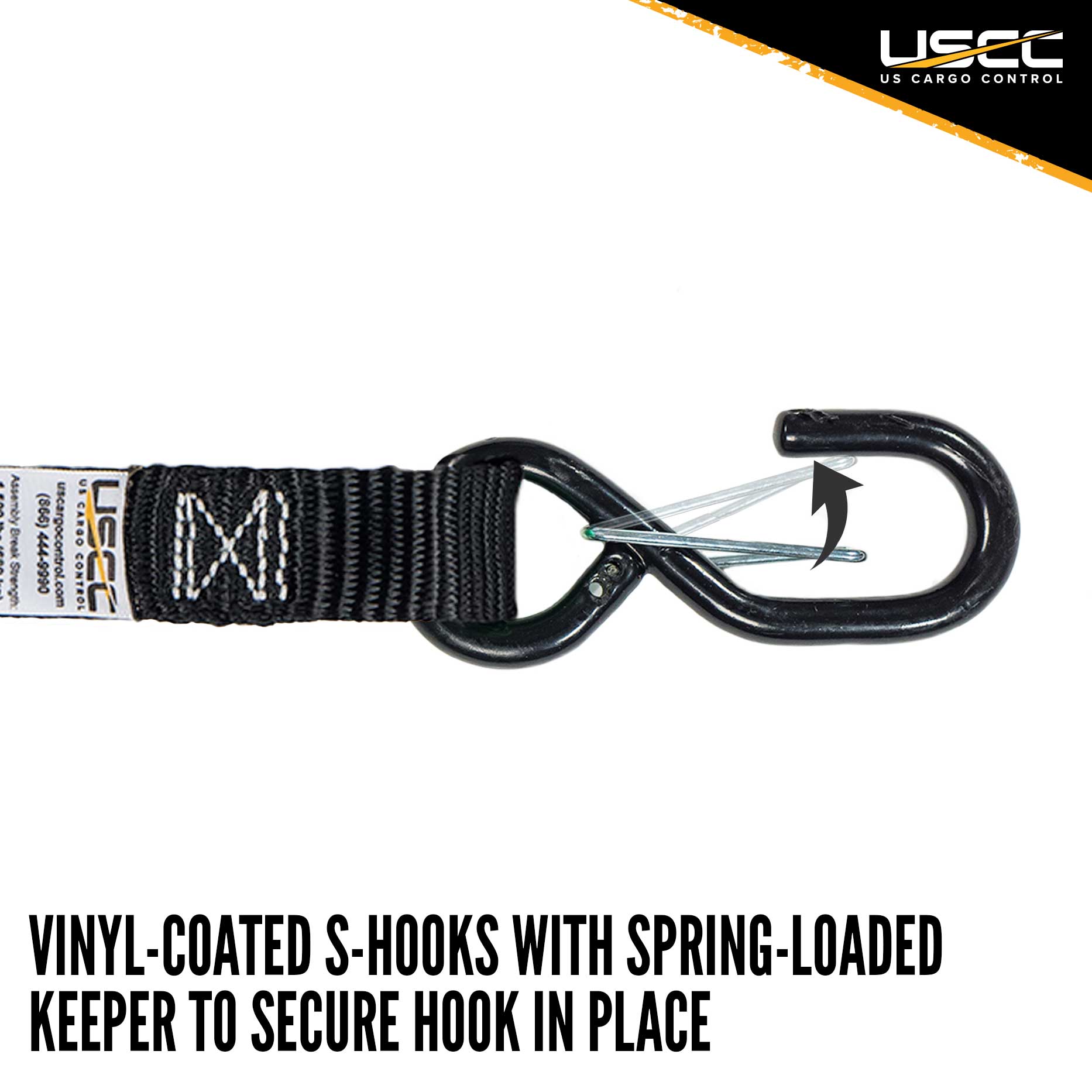 1-Inch Motorcycle Ratchet Strap with Vinyl-Coated S-Hooks with Keeper and Sewn-in Soft Tie
