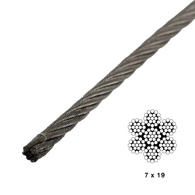 T-304 Grade 7 x 19 Stainless Steel Cable Wire Rope 1/4- 50 ft