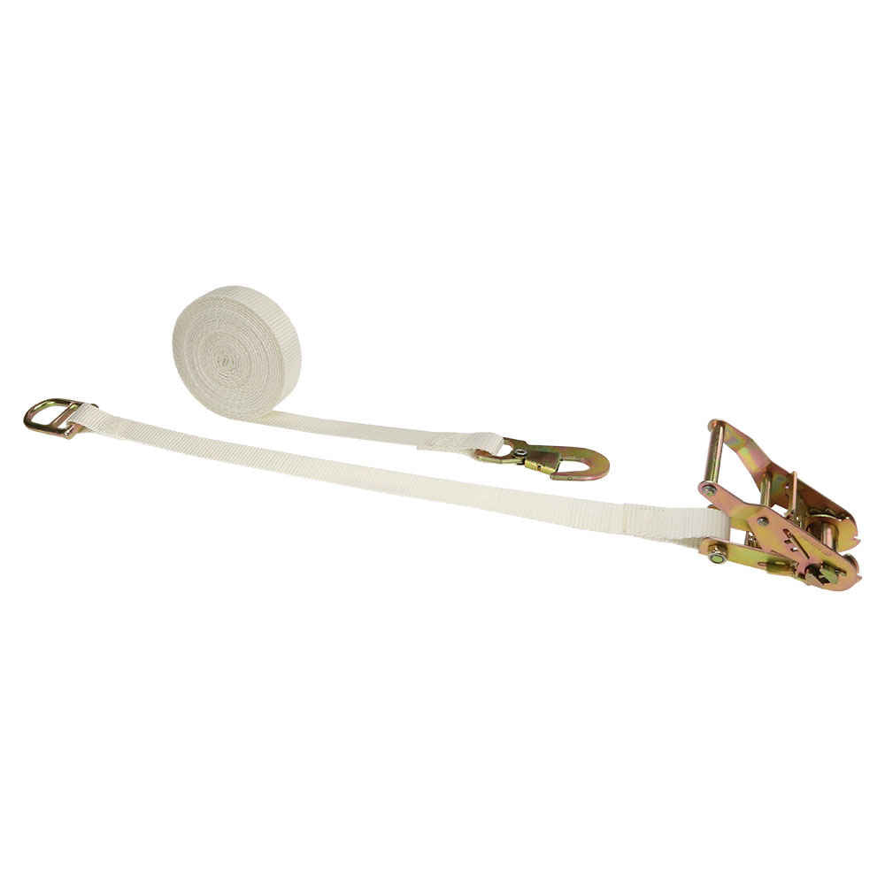 1 x 16' White Tent Ratchet Strap with Flat Snap Hook & Double D-Ring