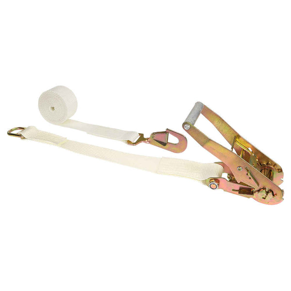 1 x 15' Tent Ratchet Strap, Double Bar D-Ring and Bull Nose Snap Hook -  White