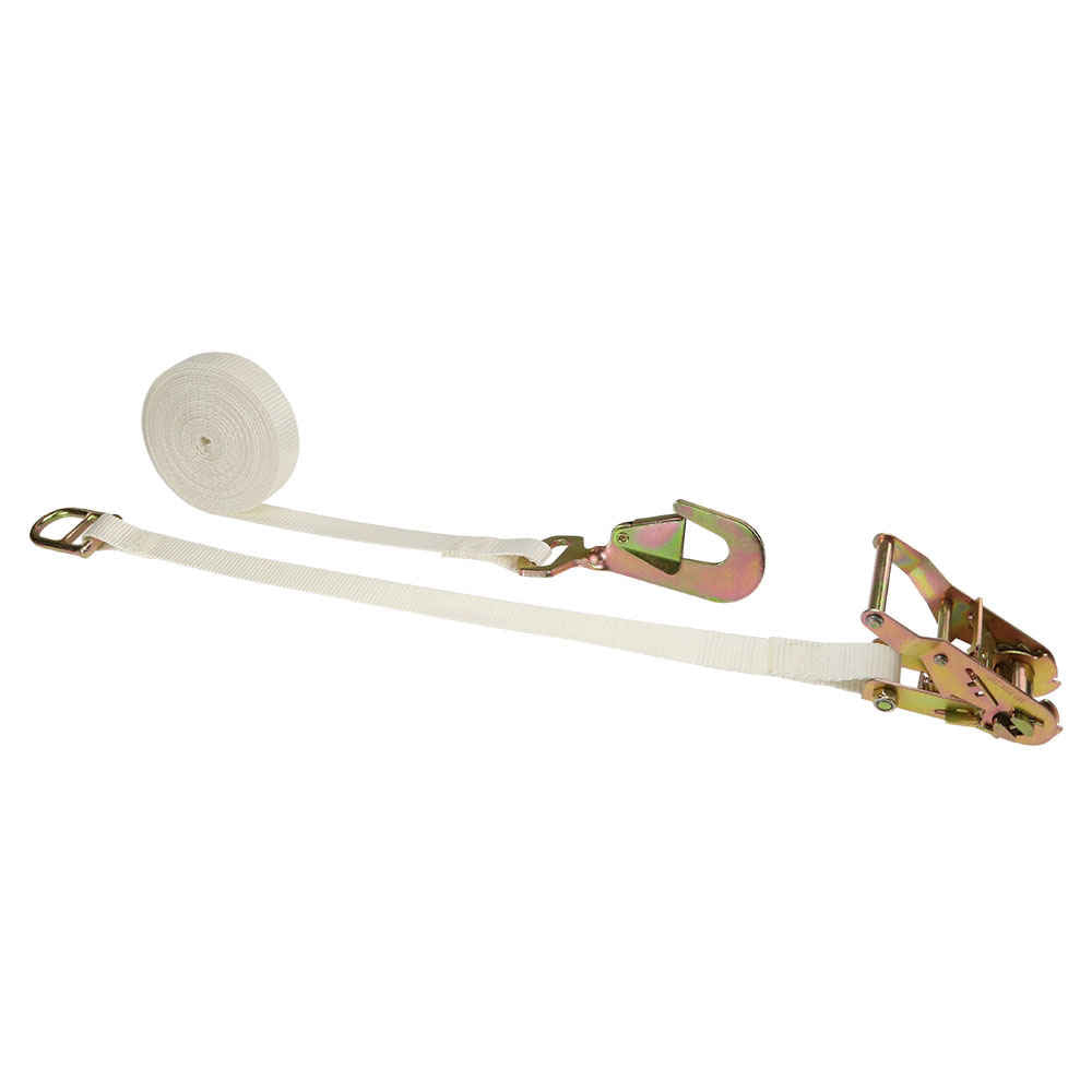 1 x 15' White Tent Ratchet Strap w/ Twisted Snap Hook & Double D-Ring