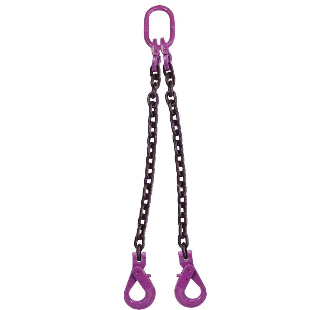 58 inch x 14 foot 2 Leg Chain Sling w SelfLocking Hooks Grade 100 image 1 of 3