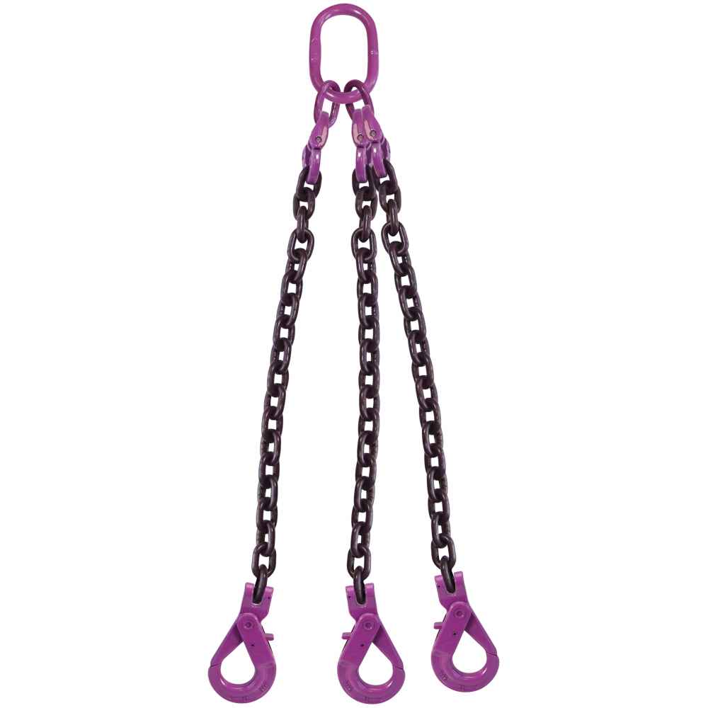 58 inch x 4 foot 3 Leg Chain Sling w SelfLocking Hooks Grade 100 image 1 of 3