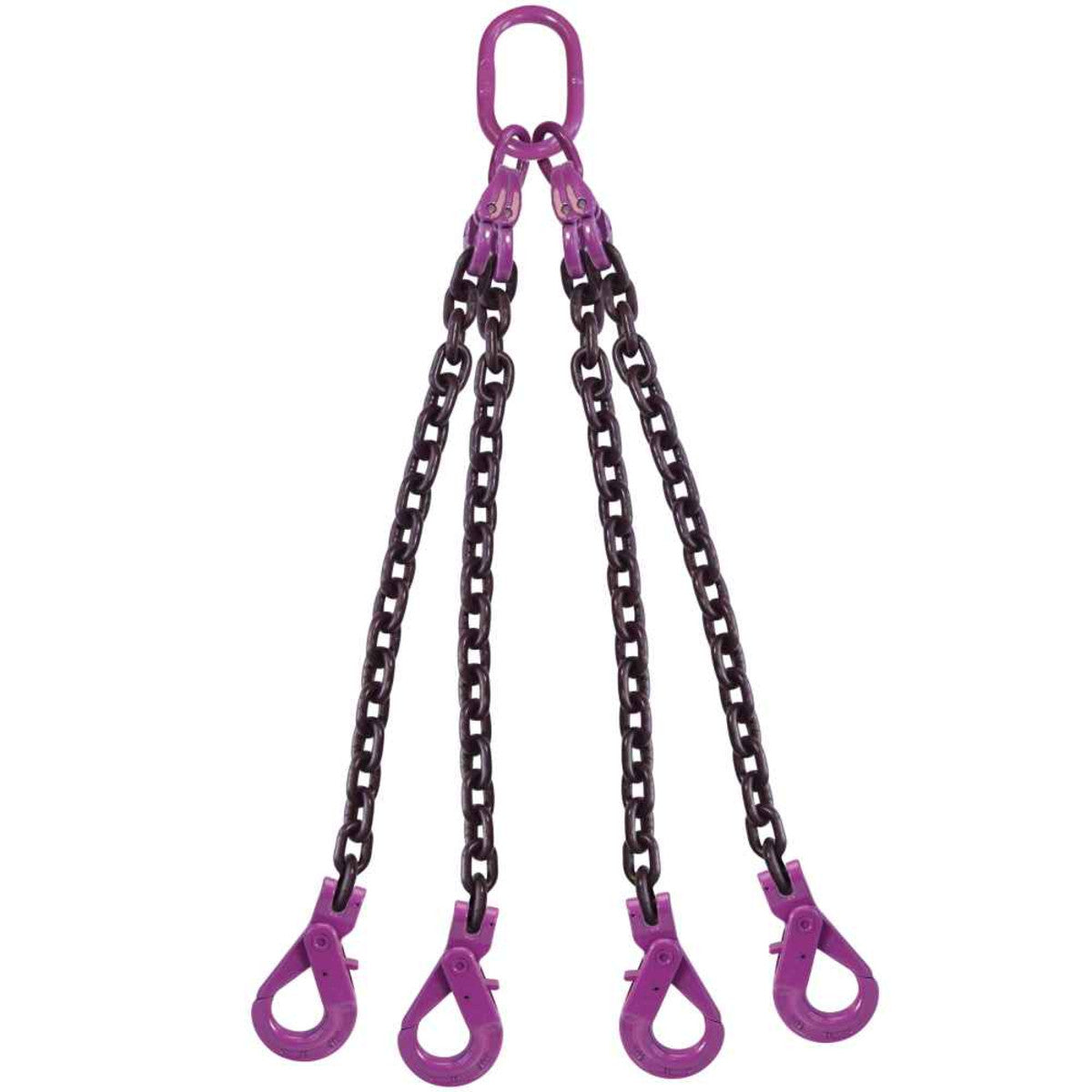 9/32" x 12' - 4 Leg Chain Sling w/ Self-Locking Hooks - Grade 100