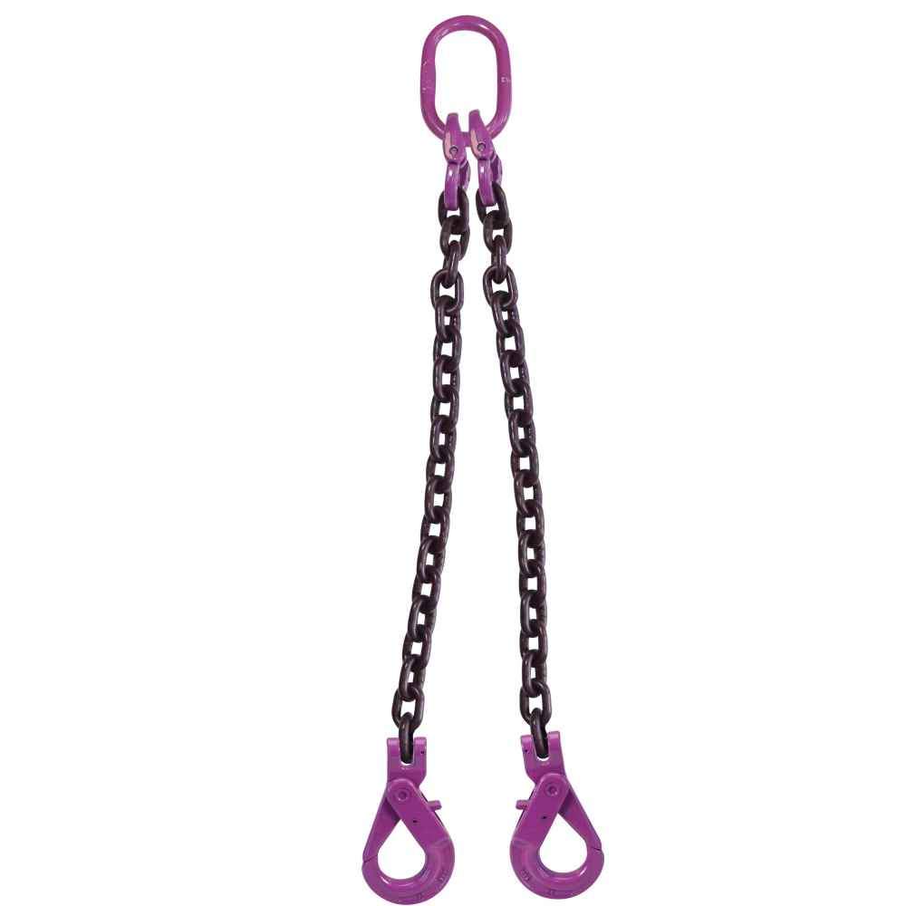 5/16" x 18' - 2 Leg Chain Sling w/ Self-Locking Hooks - Grade 100