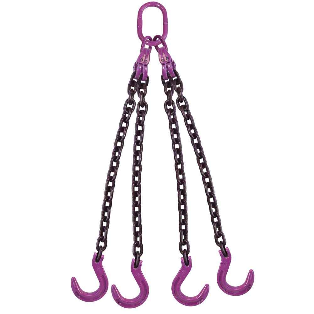 5/16" x 16' - 4 Leg Chain Sling w/ Foundry Hooks - Grade 100