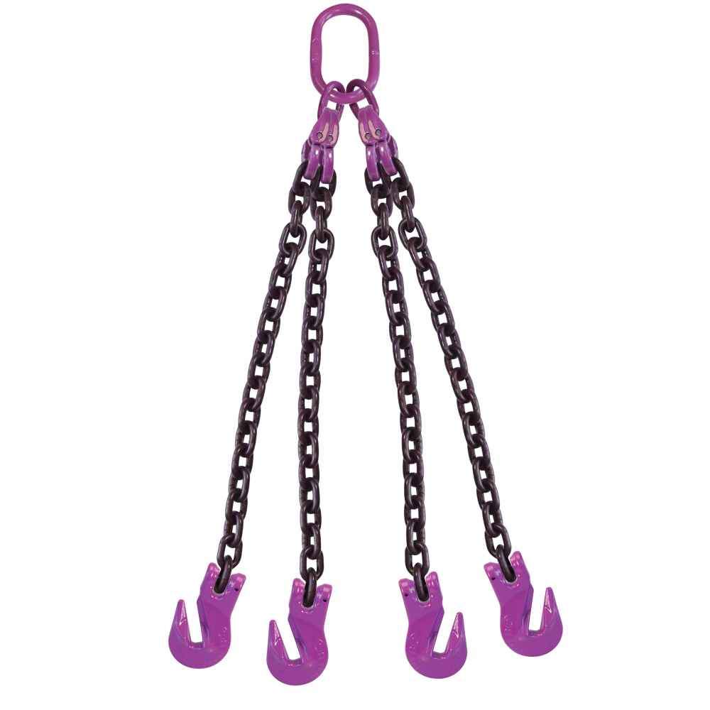 5/16" x 16' - 4 Leg Chain Sling w/ Grab Hooks - Grade 100