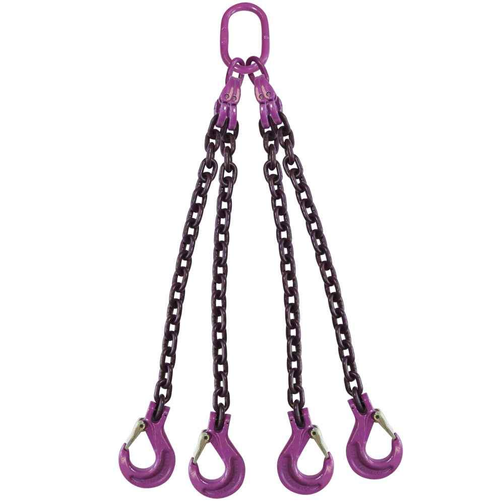 5/16" x 16' - 4 Leg Chain Sling w/ Sling Hooks - Grade 100