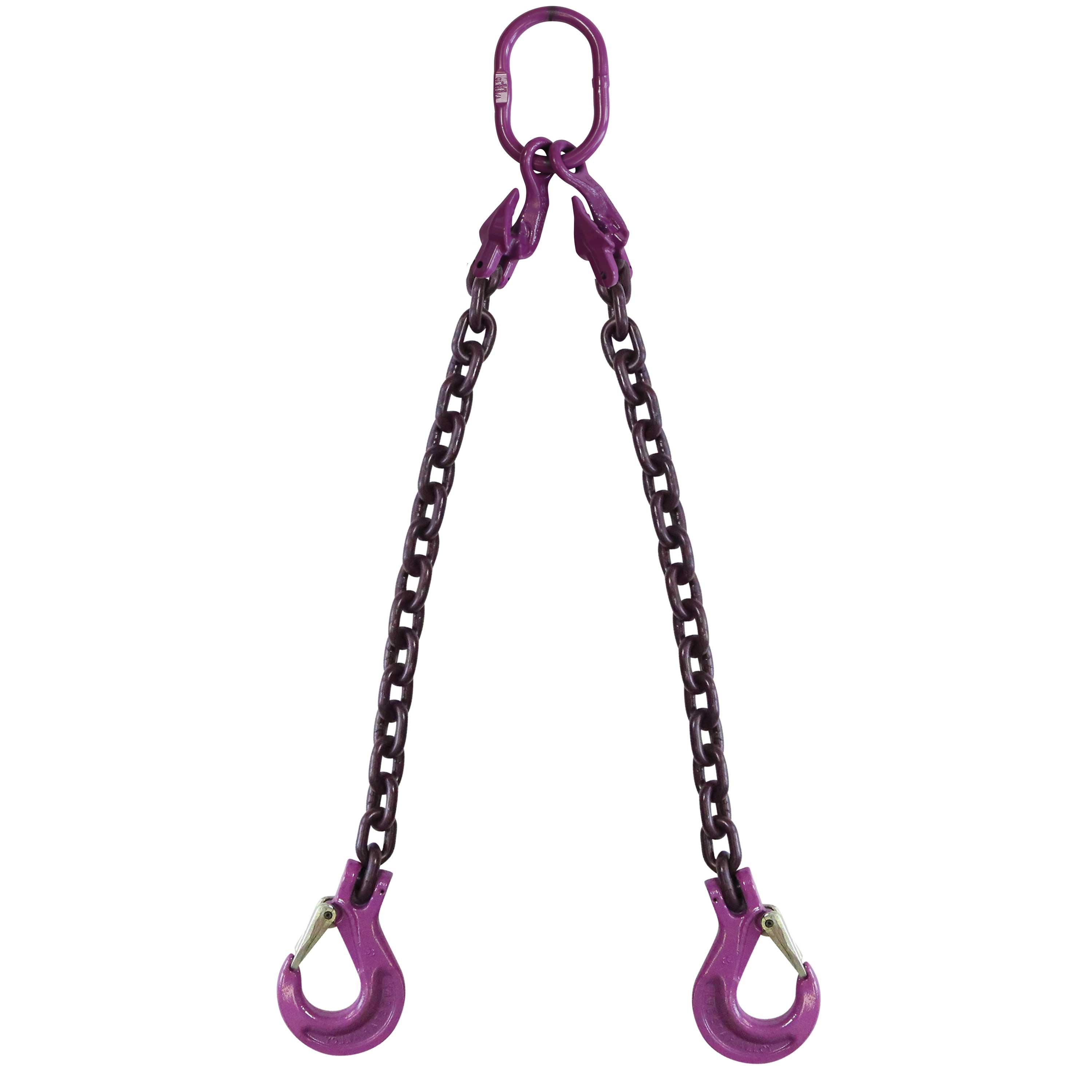 Adjustable Double Leg with Sling Hook - Type B - Chain Size - 1/2 in -  Length 12 ft