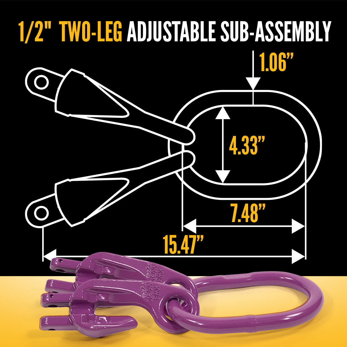 1/2 x 20' - Adjustable 2 Leg Chain Sling w/ Sling Hooks - Grade 100