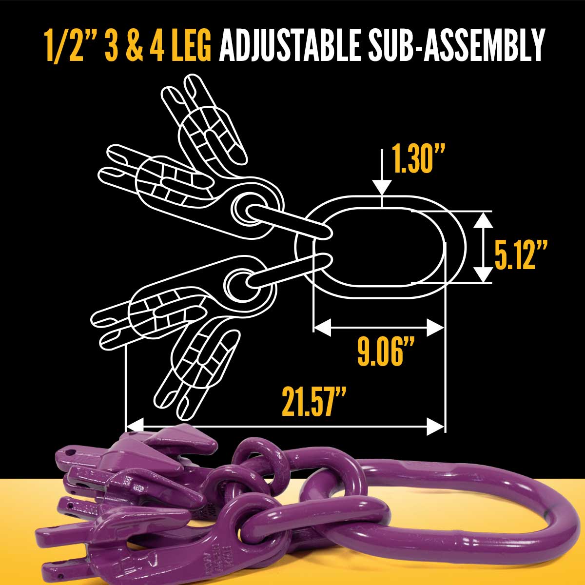 1/2" x 15' - Adjustable 3 Leg Chain Sling w/ Foundry Hooks - Grade 100 image 7 of 8