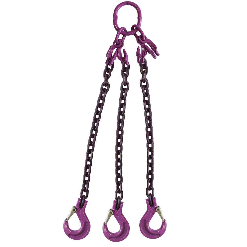 1/2 x 5' - Adjustable 3 Leg Chain Sling w/ Sling Hooks - Grade 100