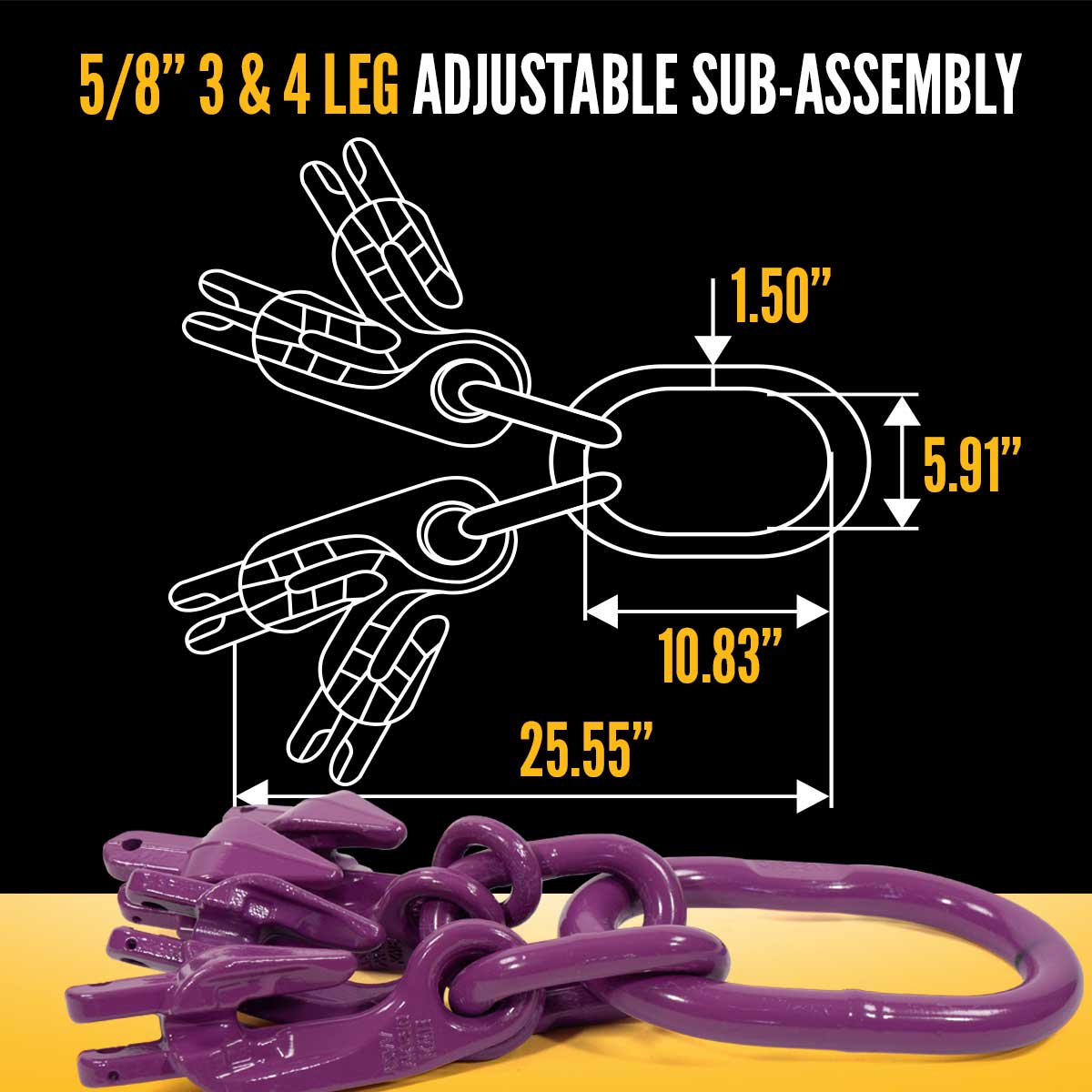 5/8" x 20' - Adjustable 3 Leg Chain Sling w/ Sling Hooks - Grade 100 image 7 of 8