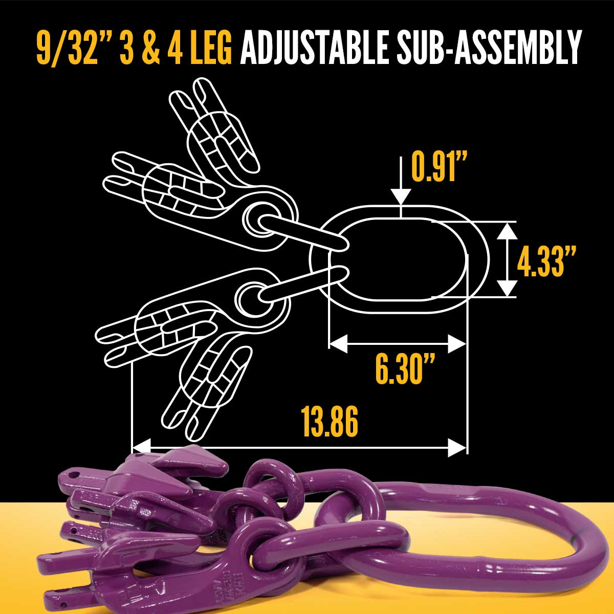 9/32" x 20' - Adjustable 4 Leg Chain Sling w/ Grab Hooks - Grade 100 image 7 of 8