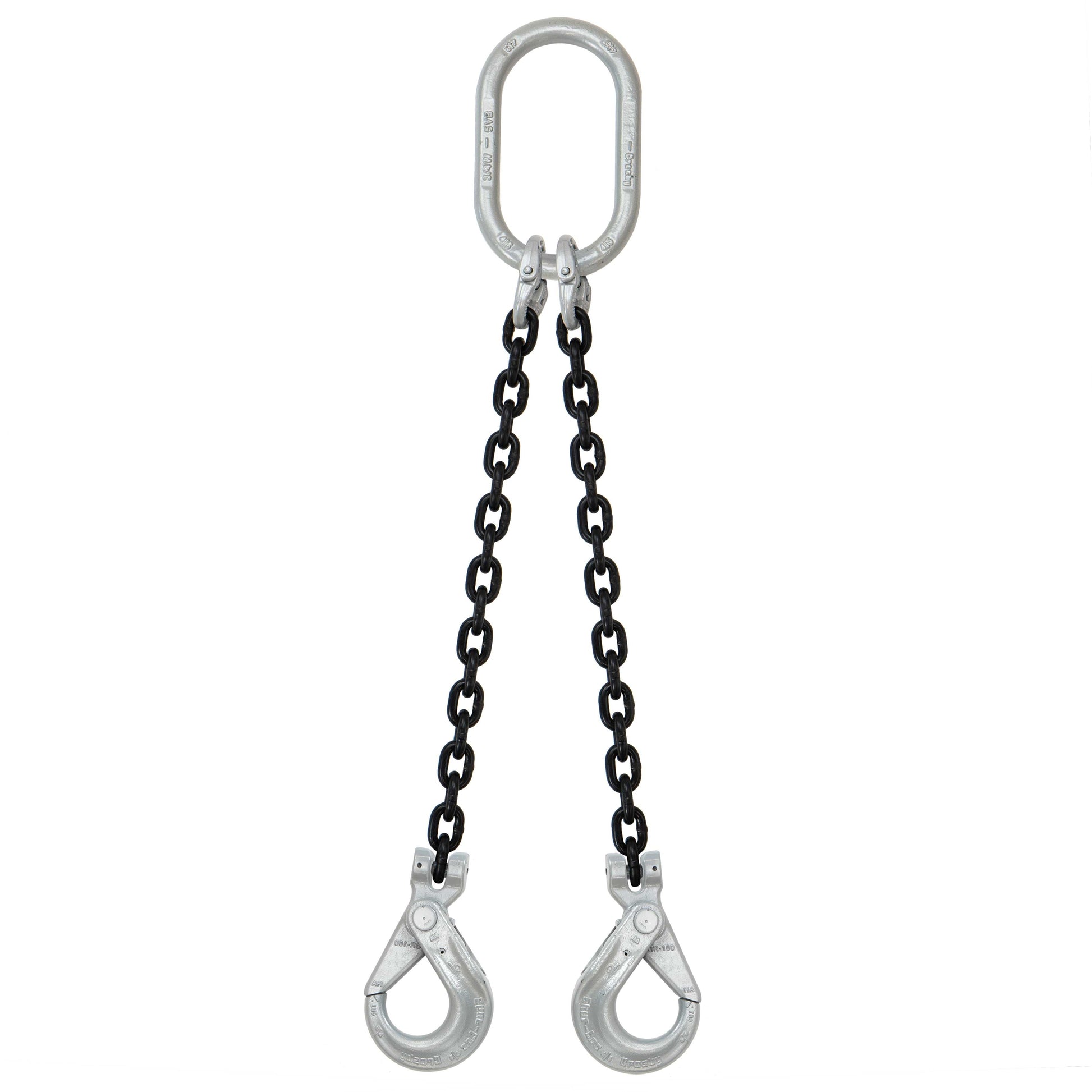 58 inch x 8 foot Domestic 2 Leg Chain Sling w Crosby SelfLocking Hooks Grade 100 image 1 of 2