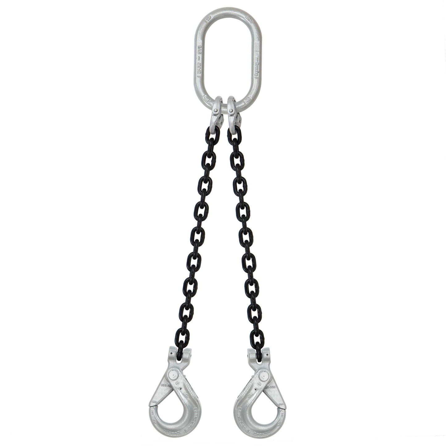 58 inch x 6 foot Domestic 2 Leg Chain Sling w Crosby SelfLocking Hooks Grade 100 image 1 of 2