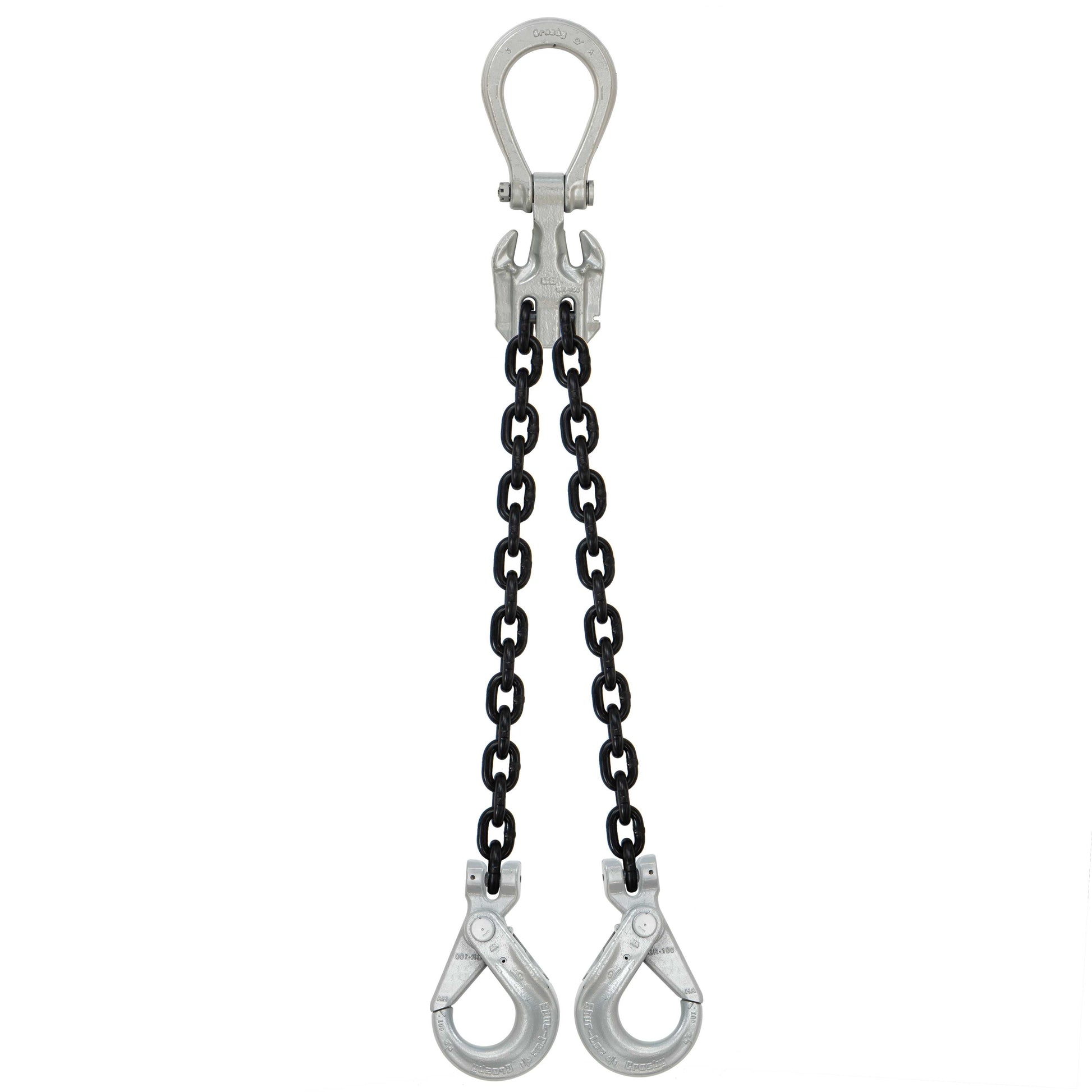 58 inch x 10 foot Domestic Adjustable 2 Leg Chain Sling w Crosby SelfLocking Hooks Grade 100 image 1 of 2