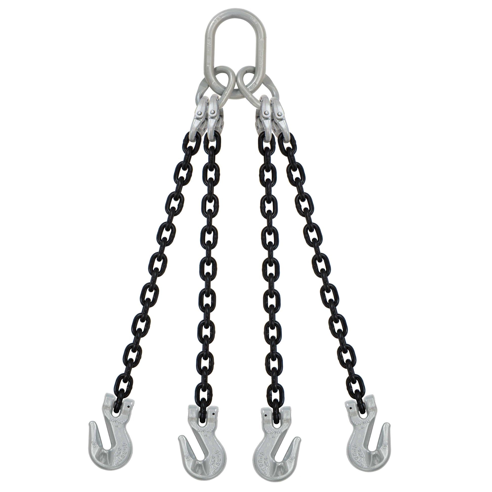 58 inch x 8 foot Domestic 4 Leg Chain Sling w Crosby Grab Hooks Grade 100 image 1 of 2