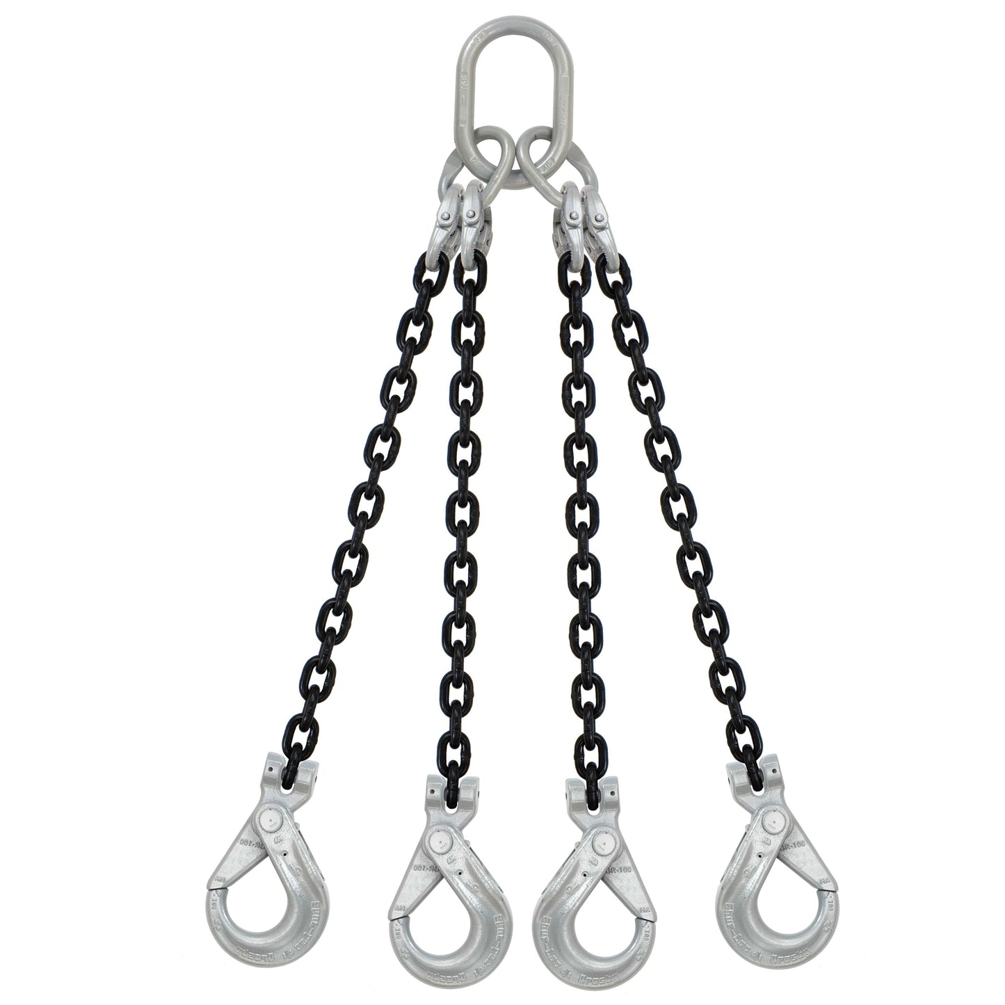 58 inch x 4 foot Domestic 4 Leg Chain Sling w Crosby SelfLocking Hooks Grade 100 image 1 of 2