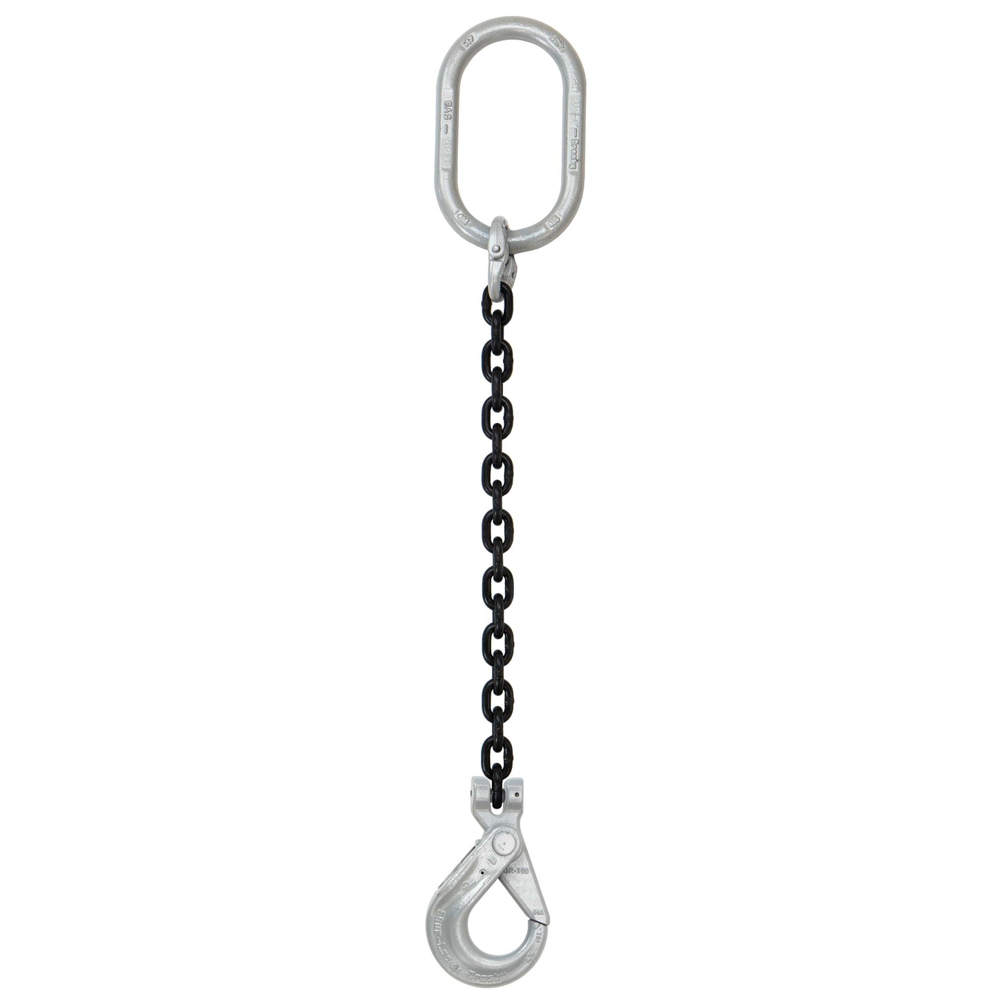 58 inch x 10 foot Domestic Single Leg Chain Sling w Crosby SelfLocking Hook Grade 100 image 1 of 2