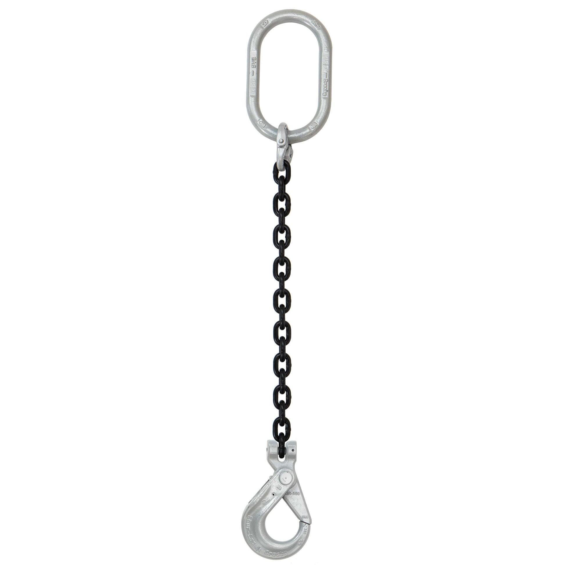 58 inch x 10 foot Domestic Single Leg Chain Sling w Crosby SelfLocking Hook Grade 100 image 1 of 2