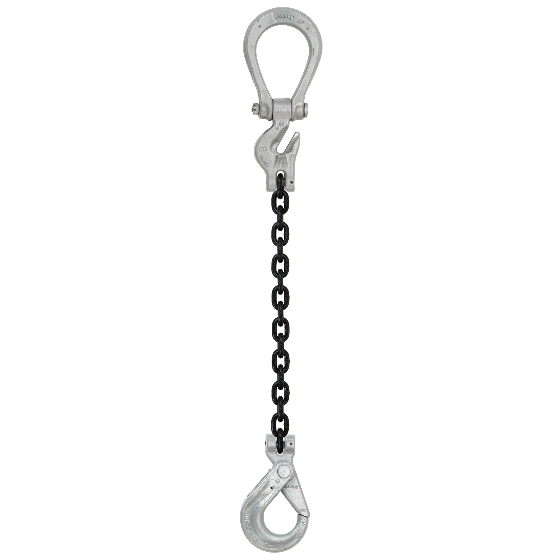 58 inch x 10 foot Domestic Adjustable Single Leg Chain Sling w Crosby SelfLocking Hook Grade 100 image 1 of 2