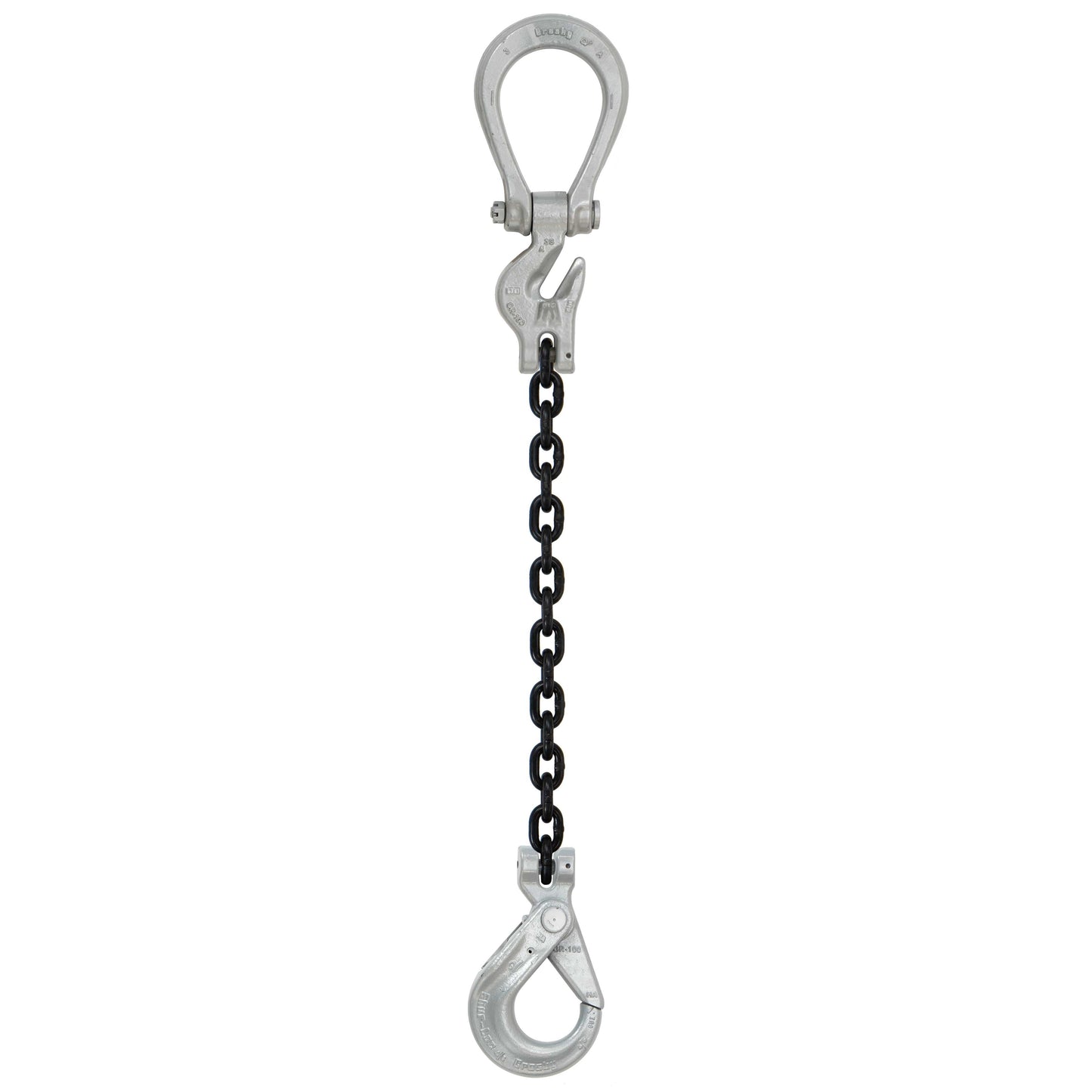 58 inch x 20 foot Domestic Adjustable Single Leg Chain Sling w Crosby SelfLocking Hook Grade 100 image 1 of 2