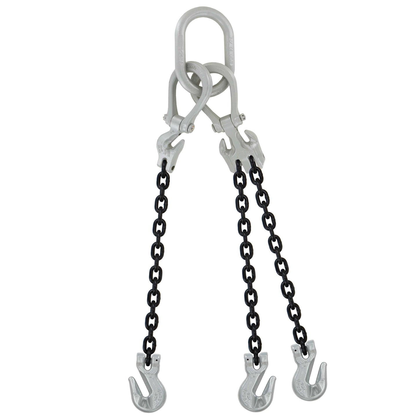 58 inch x 15 foot Domestic Adjustable 3 Leg Chain Sling w Crosby Grab Hooks Grade 100 image 1 of 2