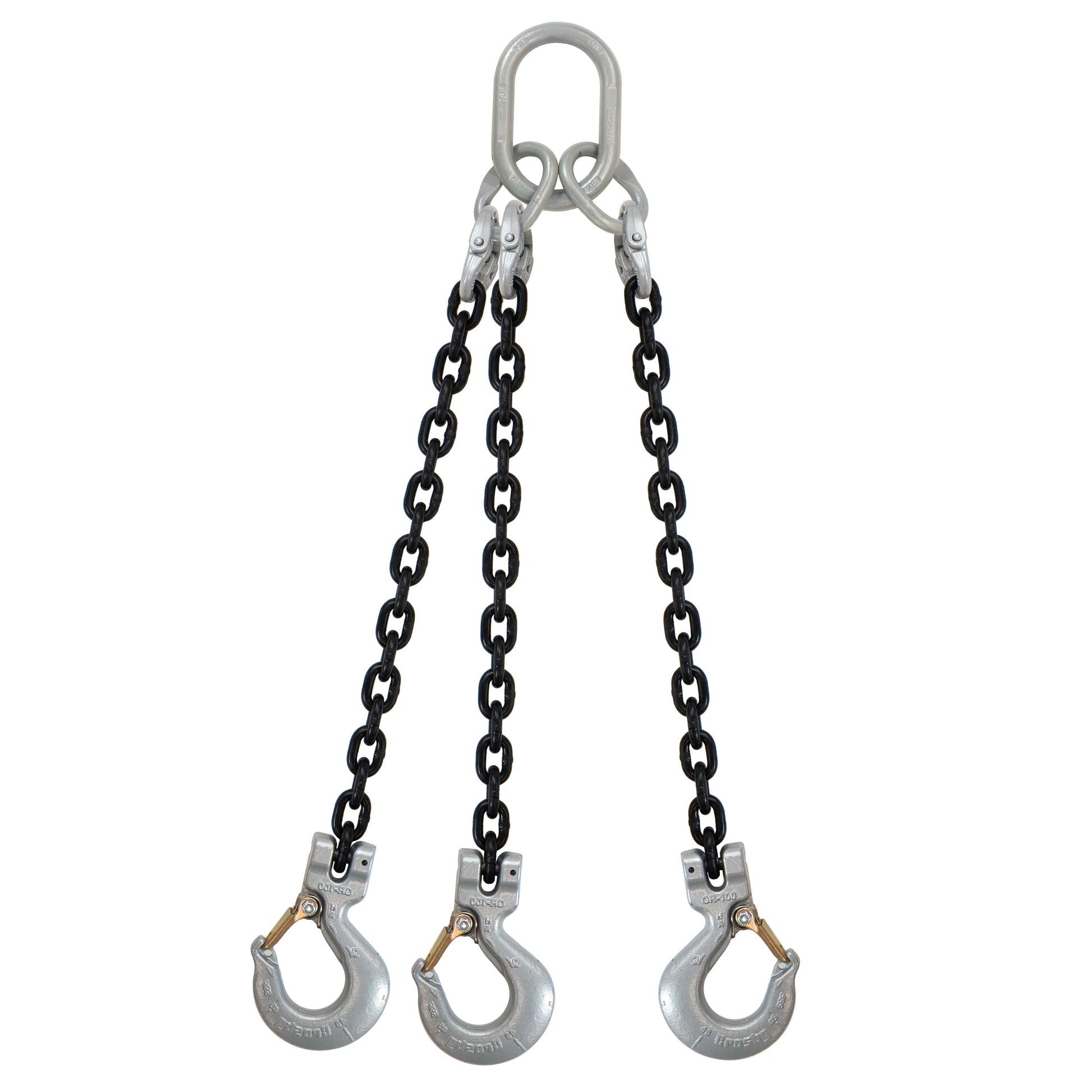 58 inch x 6 foot Domestic 3 Leg Chain Sling w Crosby Sling Hooks Grade 100 image 1 of 2