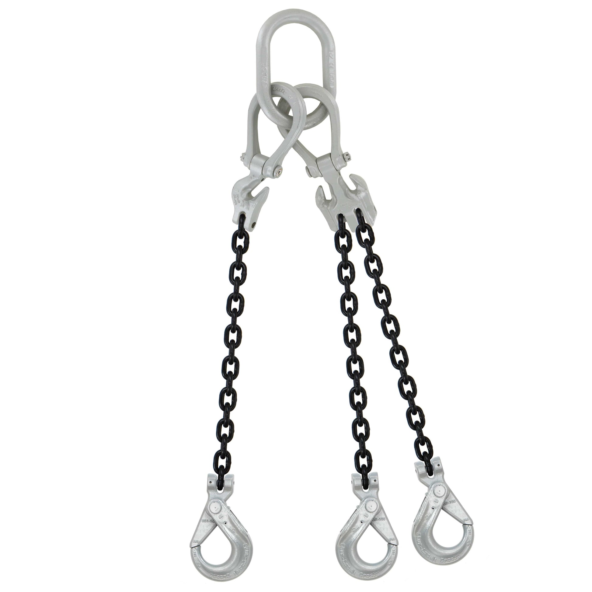 58 inch x 5 foot Domestic Adjustable 3 Leg Chain Sling w Crosby SelfLocking Hooks Grade 100 image 1 of 2