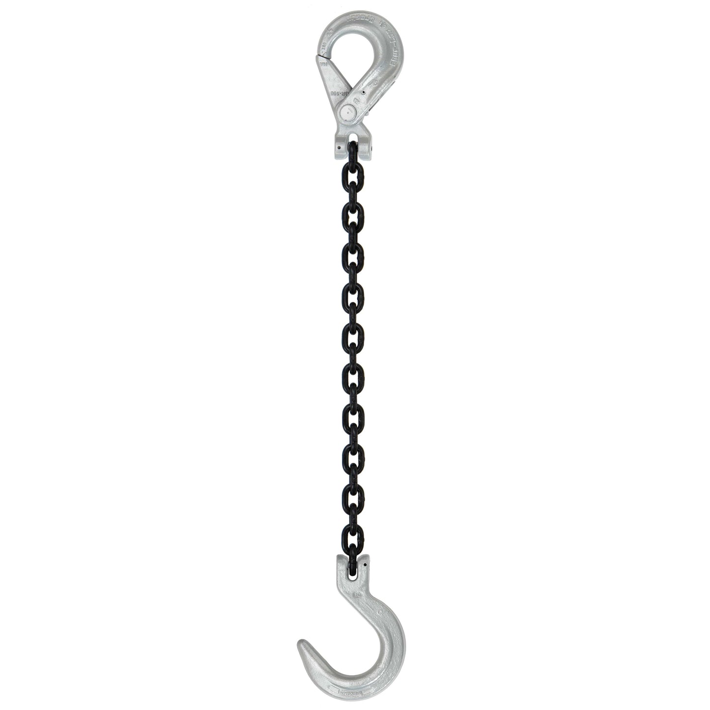 58 inch x 6 foot Domestic Single Leg Chain Sling w Crosby SelfLocking Foundry Hooks Grade 100 image 1 of 2