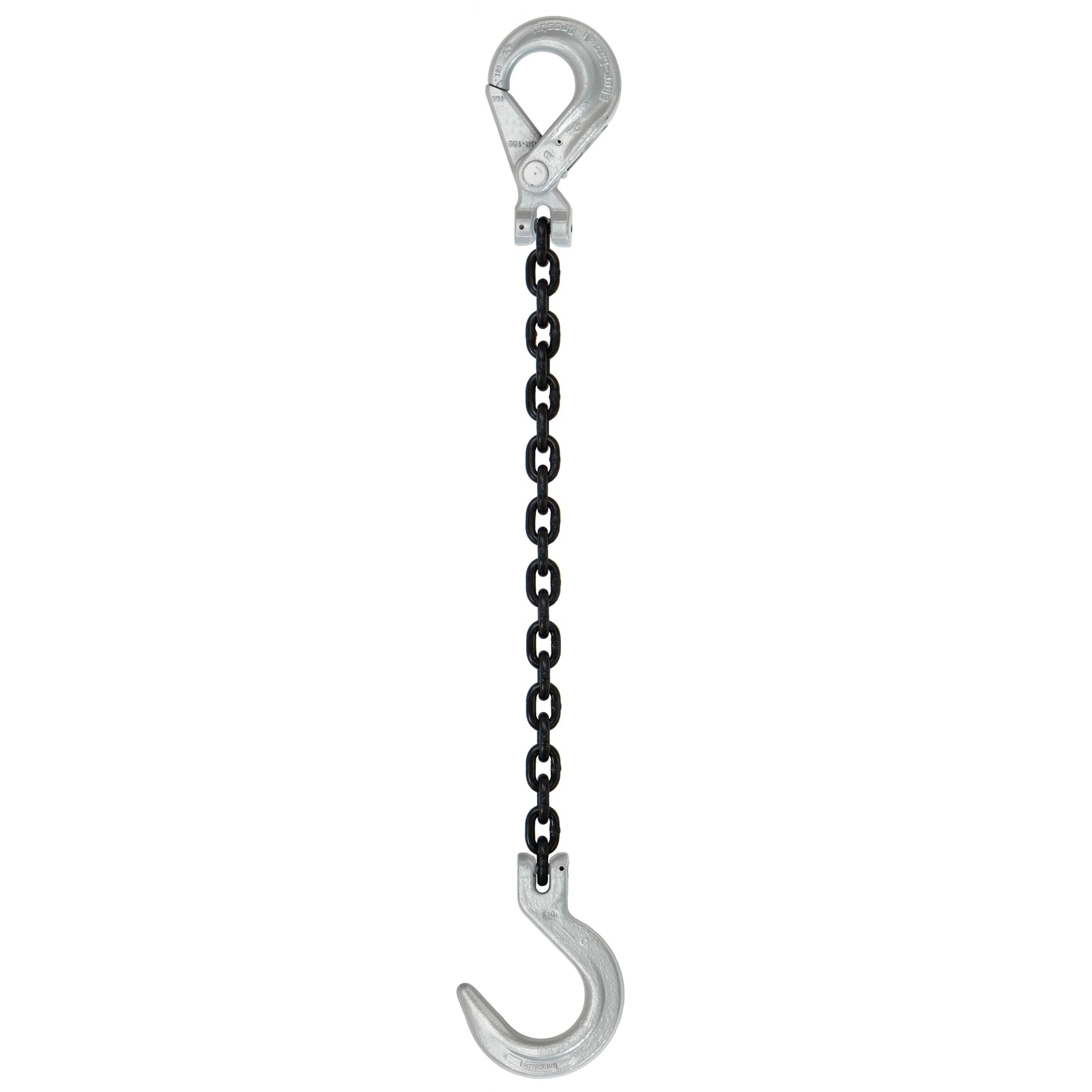 38 inch x 14 foot Domestic Single Leg Chain Sling w Crosby SelfLocking Foundry Hooks Grade 100 image 1 of 2