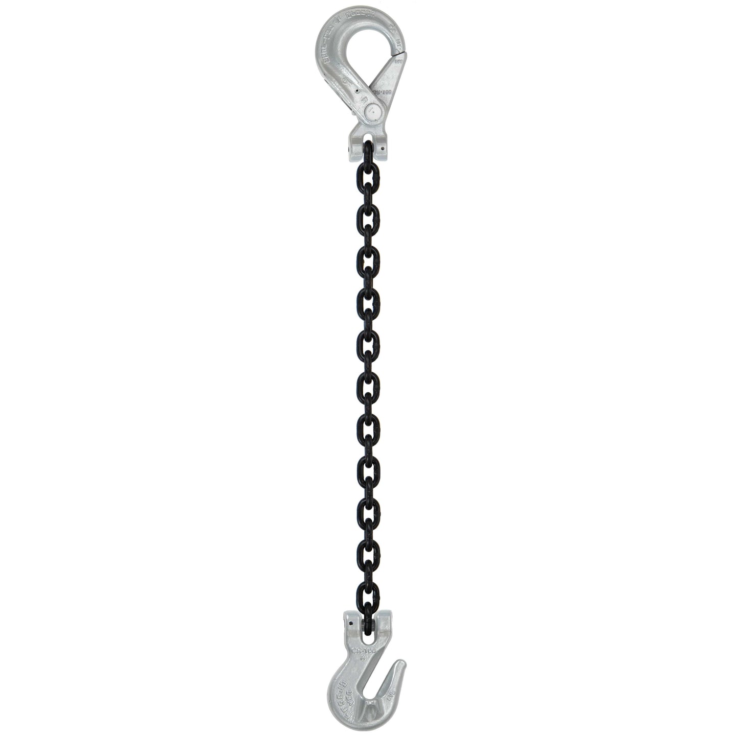 12 inch x 18 foot Domestic Single Leg Chain Sling w Crosby Grab & SelfLocking Hooks Grade 100 image 1 of 2