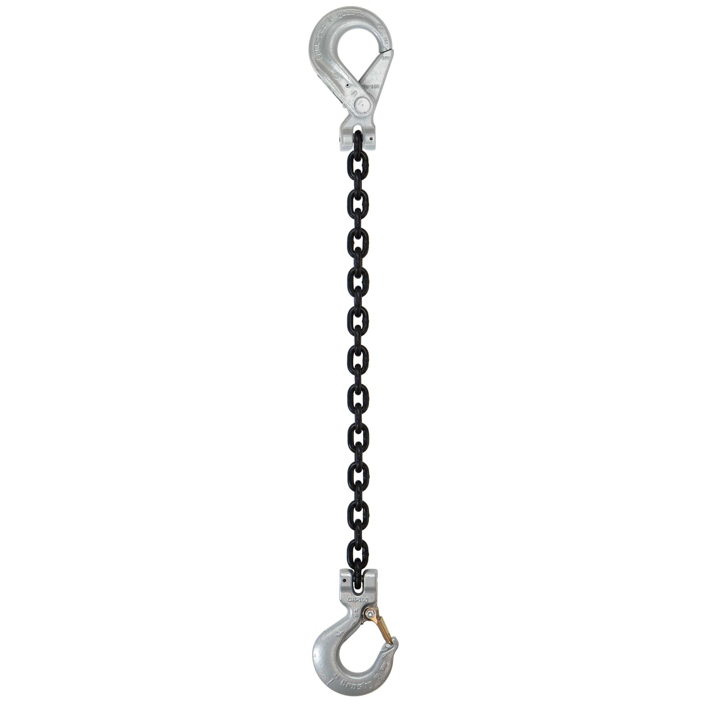 58 inch x 4 foot Domestic Single Leg Chain Sling w Crosby Sling & SelfLocking Hooks Grade 100 image 1 of 2