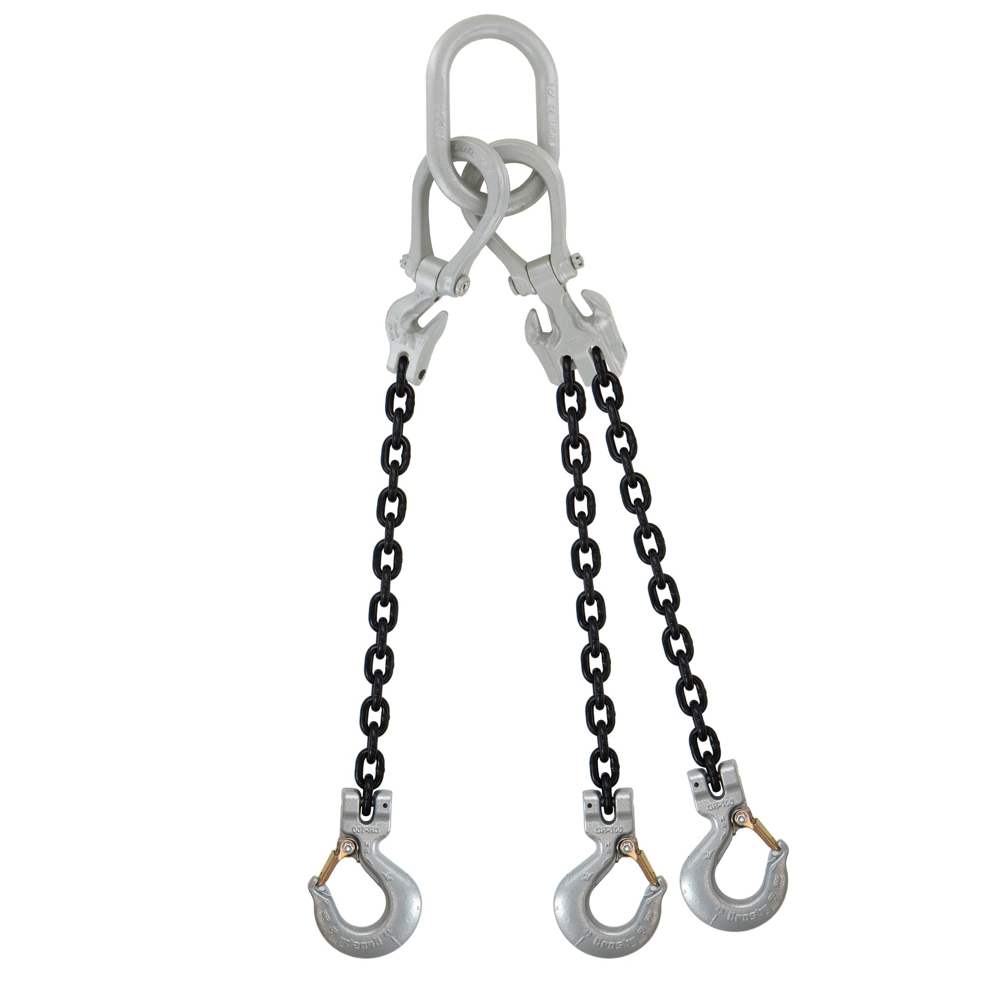 12 inch x 10 foot Domestic Adjustable 3 Leg Chain Sling w Crosby Sling Hooks Grade 100 image 1 of 2