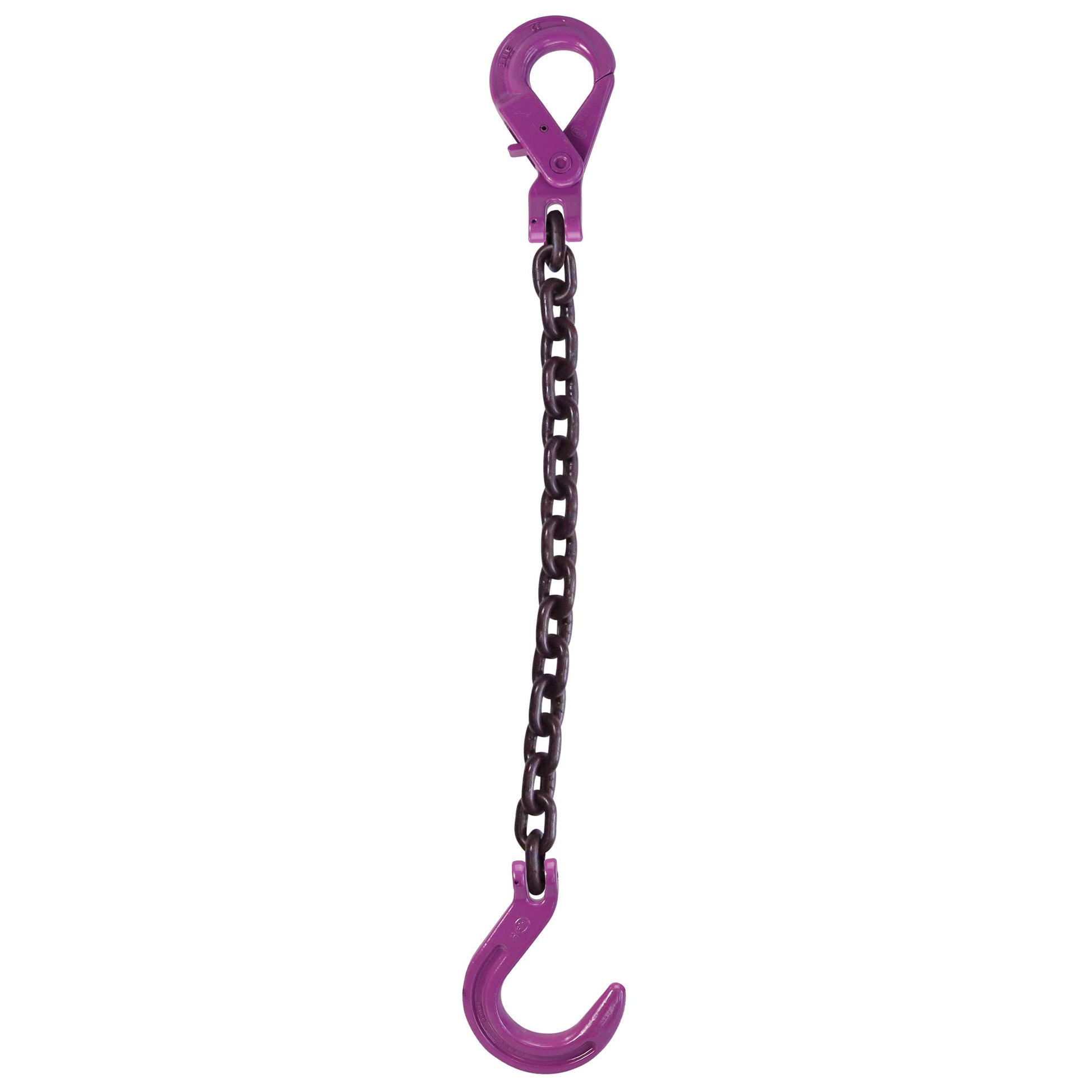 38 inch x 5 foot Single Leg Chain Sling w SelfLocking Foundry Hooks Grade 100 image 1 of 2