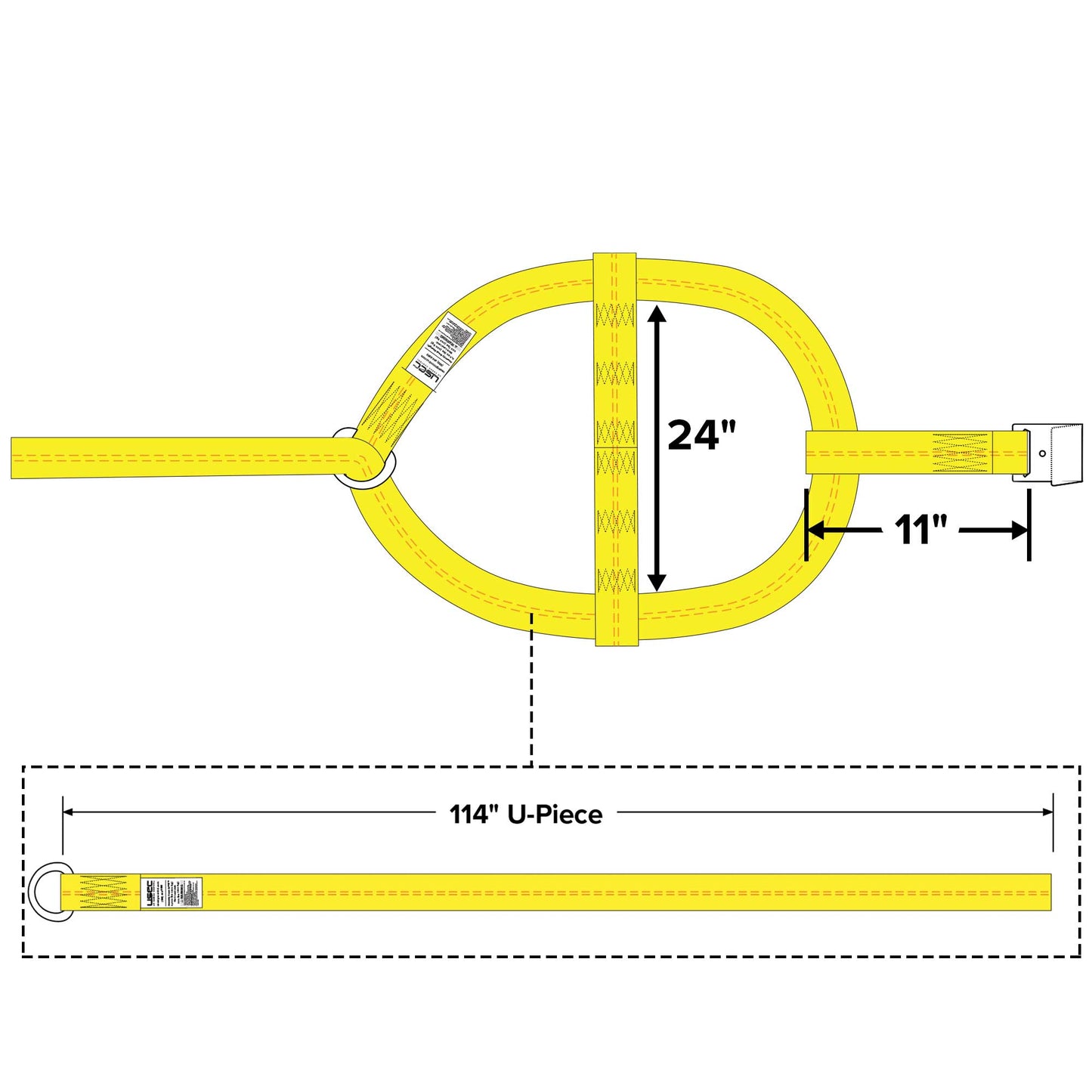 Yellow Adjustable Tow Dolly Strap with 2” Top Strap and Flat Hook - 2 pack